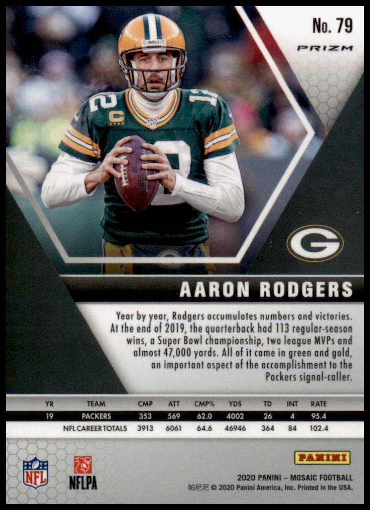 2020 Panini Mosaic #79 Aaron Rodgers Prizm Reactive Blue