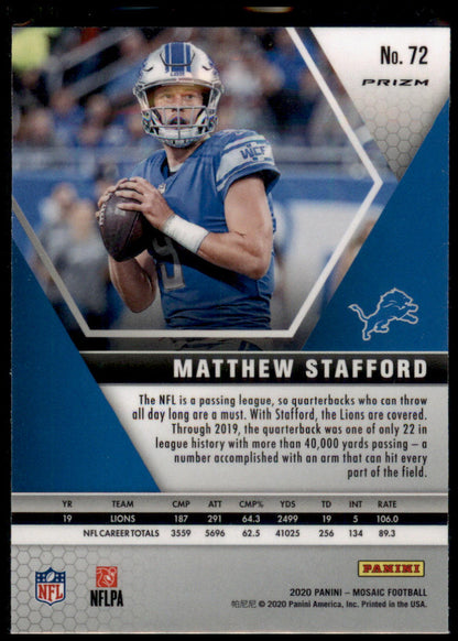 2020 Panini Mosaic #72 Matthew Stafford Prizm Reactive Blue