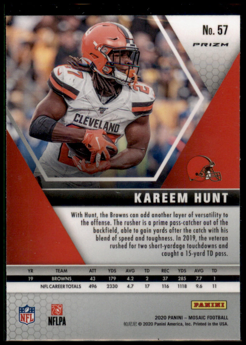 2020 Panini Mosaic #57 Kareem Hunt Prizm Reactive Blue