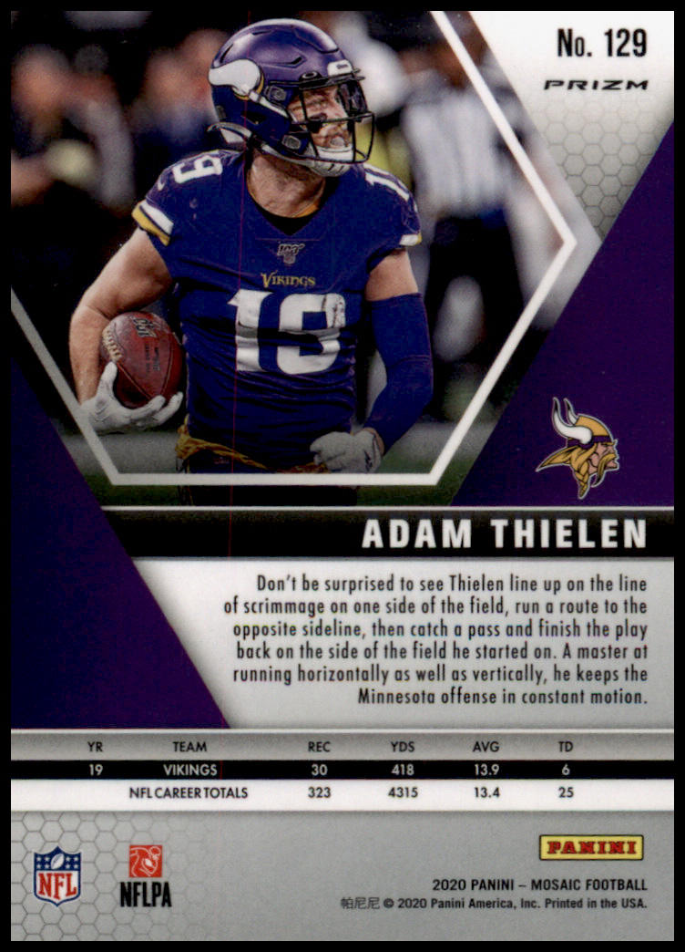 2020 Panini Mosaic #129 Adam Thielen Prizm Reactive Green