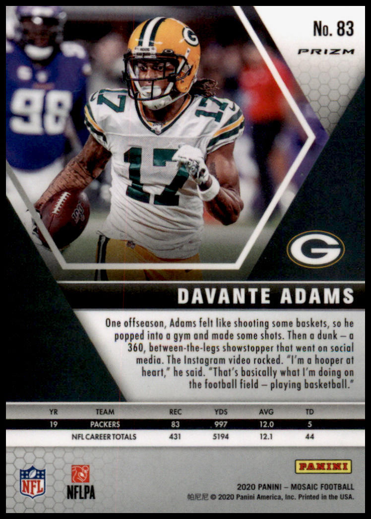 2020 Panini Mosaic #83 Davante Adams Prizm Reactive Green