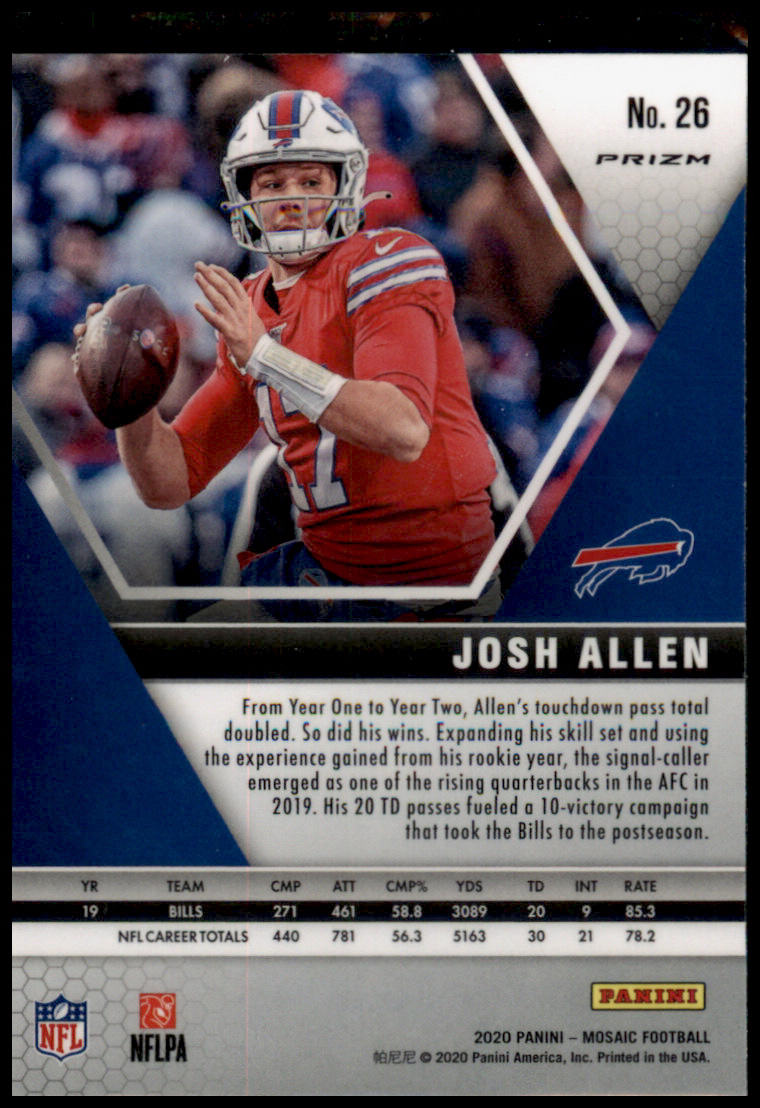 2020 Panini Mosaic #26 Josh Allen Prizm Reactive Green