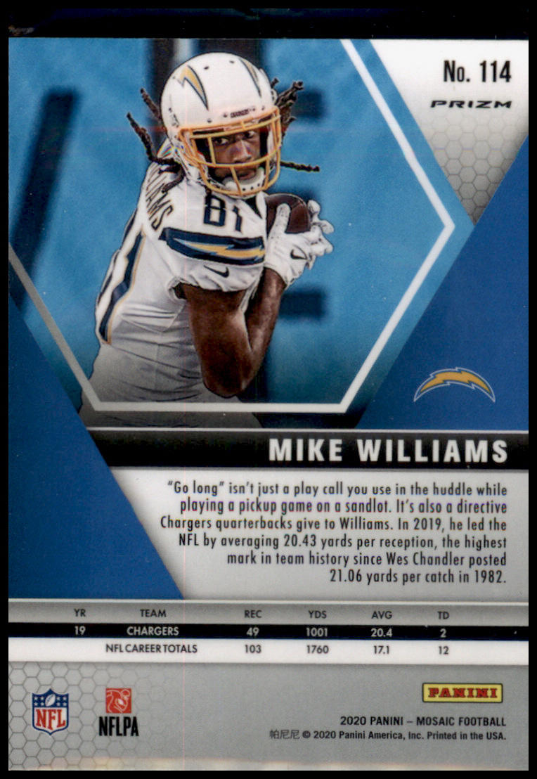 2020 Panini Mosaic #114 Mike Williams Prizm Reactive Green