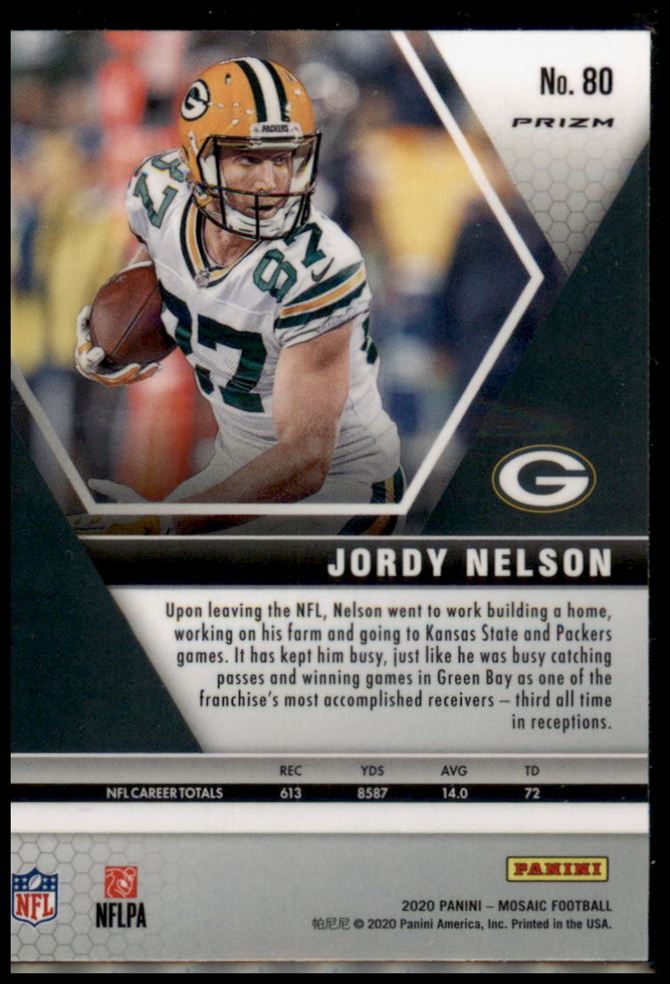 2020 Panini Mosaic #80 Jordy Nelson Prizm Red