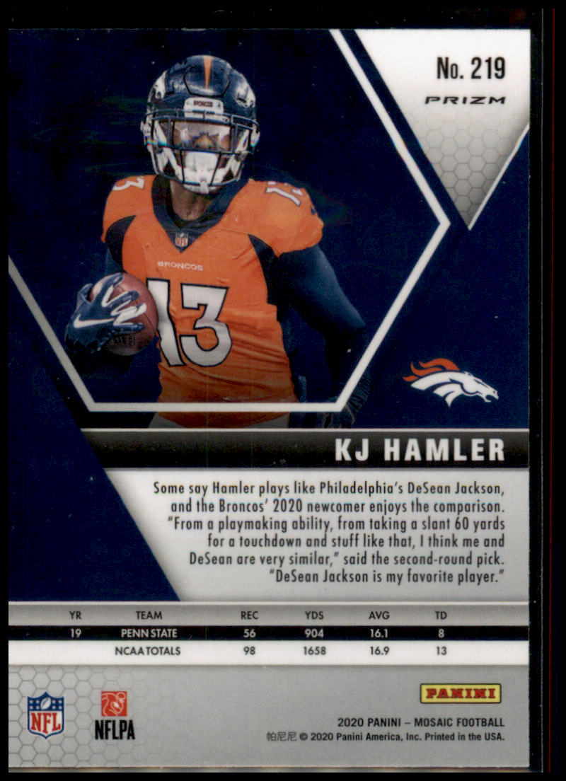 2020 Panini Mosaic #219 KJ Hamler Prizm Red