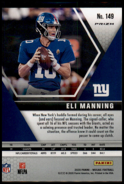 2020 Panini Mosaic #149 Eli Manning Prizm Red