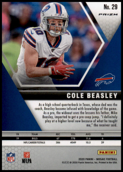 2020 Panini Mosaic #29 Cole Beasley Prizm Red