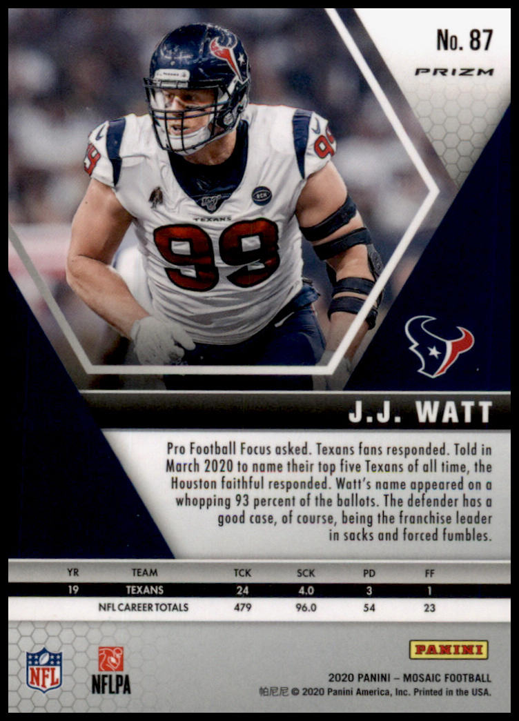 2020 Panini Mosaic #87 J.J. Watt Prizm Red