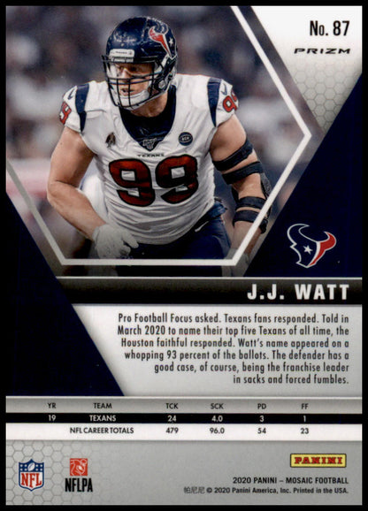 2020 Panini Mosaic #87 J.J. Watt Prizm Red