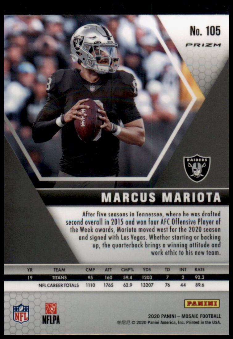 2020 Panini Mosaic #105 Marcus Mariota Prizm Reactive Orange