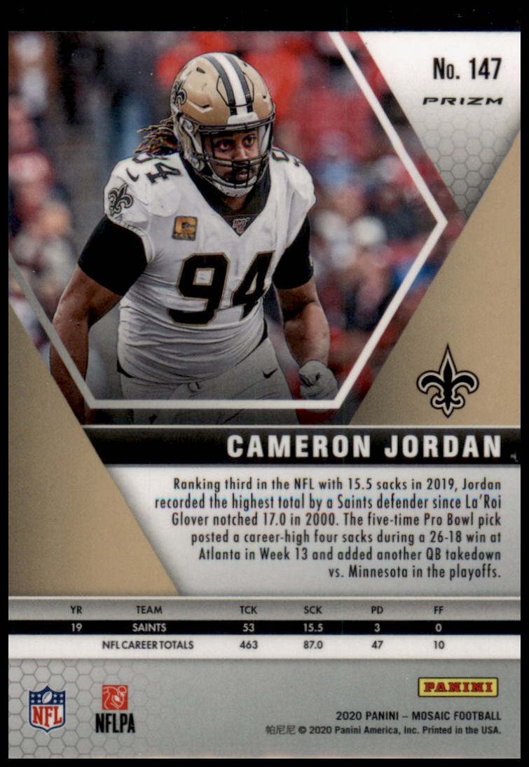 2020 Panini Mosaic #147 Cameron Jordan Prizm Reactive Orange