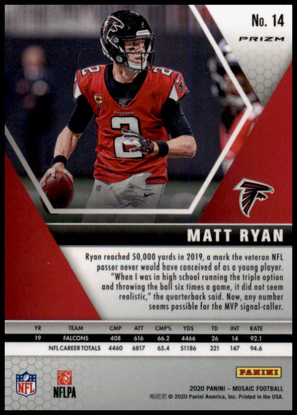 2020 Panini Mosaic #14 Matt Ryan Prizm Reactive Orange