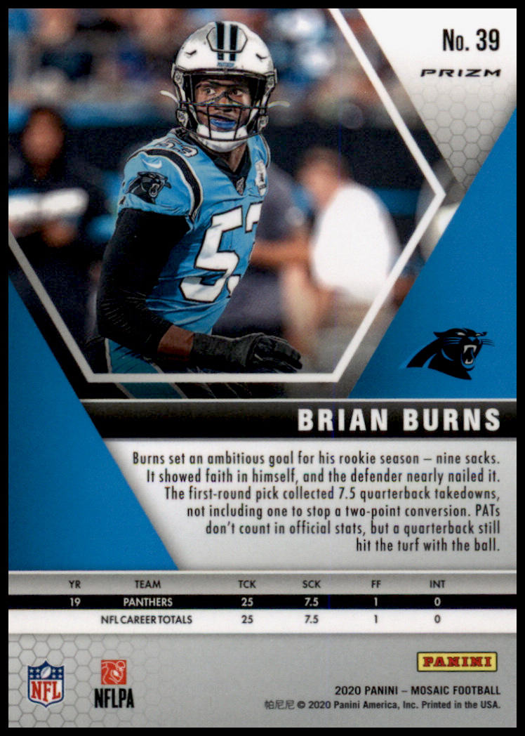 2020 Panini Mosaic #39 Brian Burns Prizm Reactive Orange