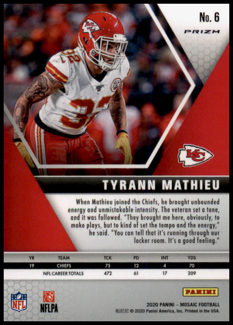 2020 Panini Mosaic #6 Tyrann Mathieu Prizm Reactive Orange