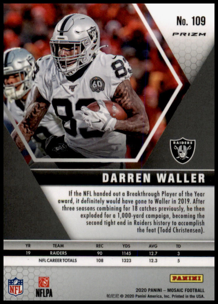 2020 Panini Mosaic #109 Darren Waller Prizm Reactive Orange