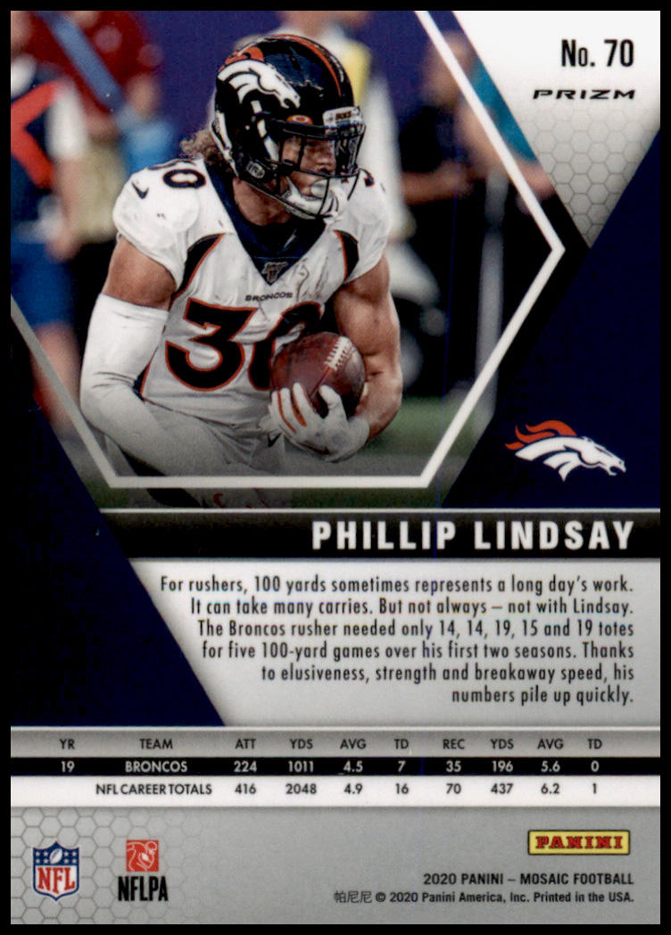 2020 Panini Mosaic #70 Phillip Lindsay Prizm Reactive Orange