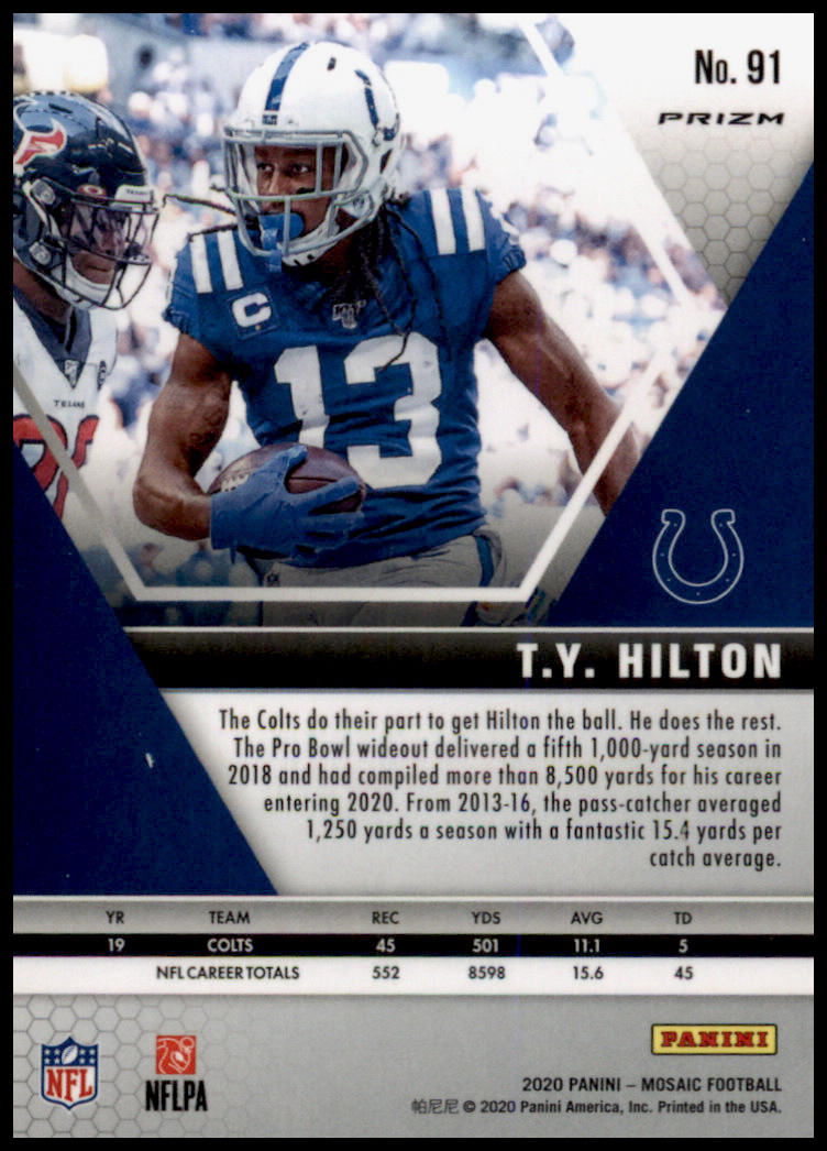 2020 Panini Mosaic #91 T.Y. Hilton Prizm Reactive Orange