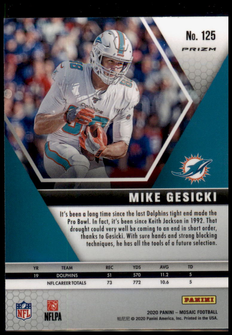 2020 Panini Mosaic #125 Mike Gesicki Prizm Reactive Gold