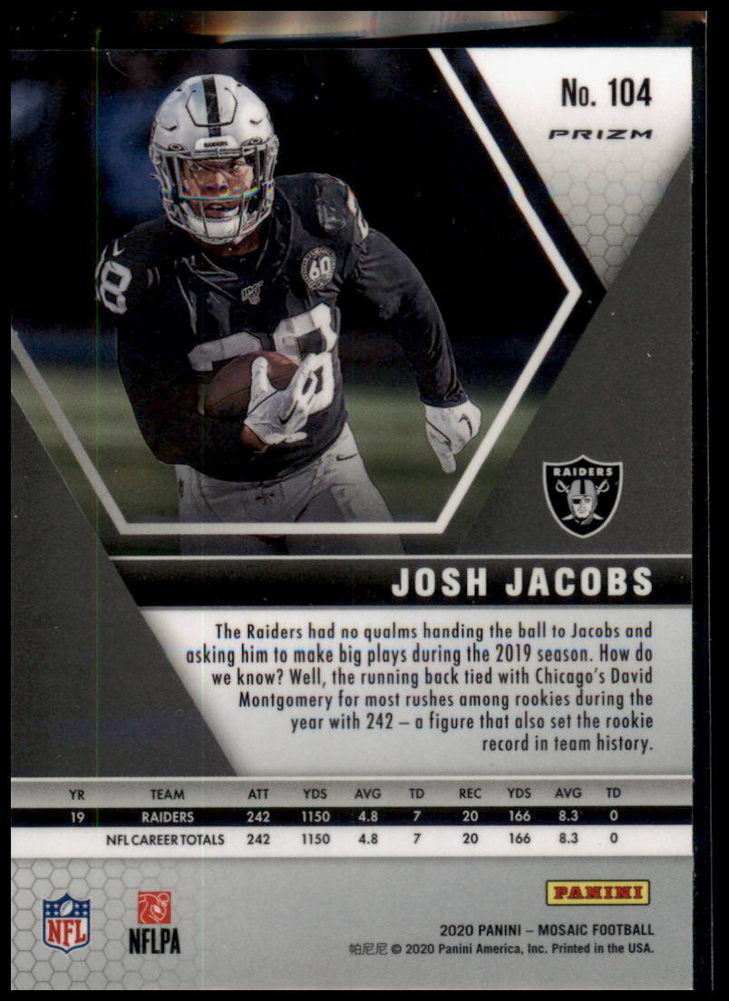 2020 Panini Mosaic #104 Josh Jacobs Prizm Reactive Gold