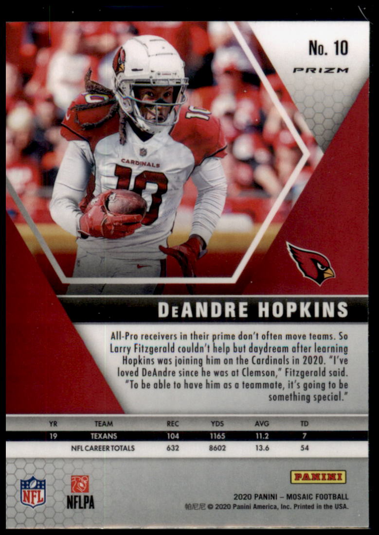 2020 Panini Mosaic #10 DeAndre Hopkins Prizm Reactive Gold