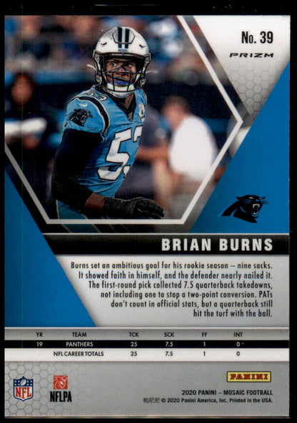 2020 Panini Mosaic #39 Brian Burns Prizm Reactive Gold