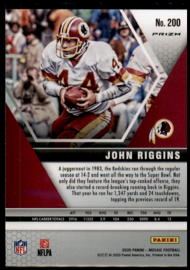 2020 Panini Mosaic #200 John Riggins Prizm Reactive Gold