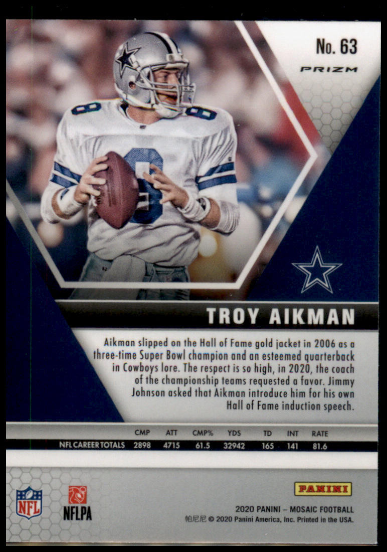 2020 Panini Mosaic #63 Troy Aikman Prizm Reactive Gold