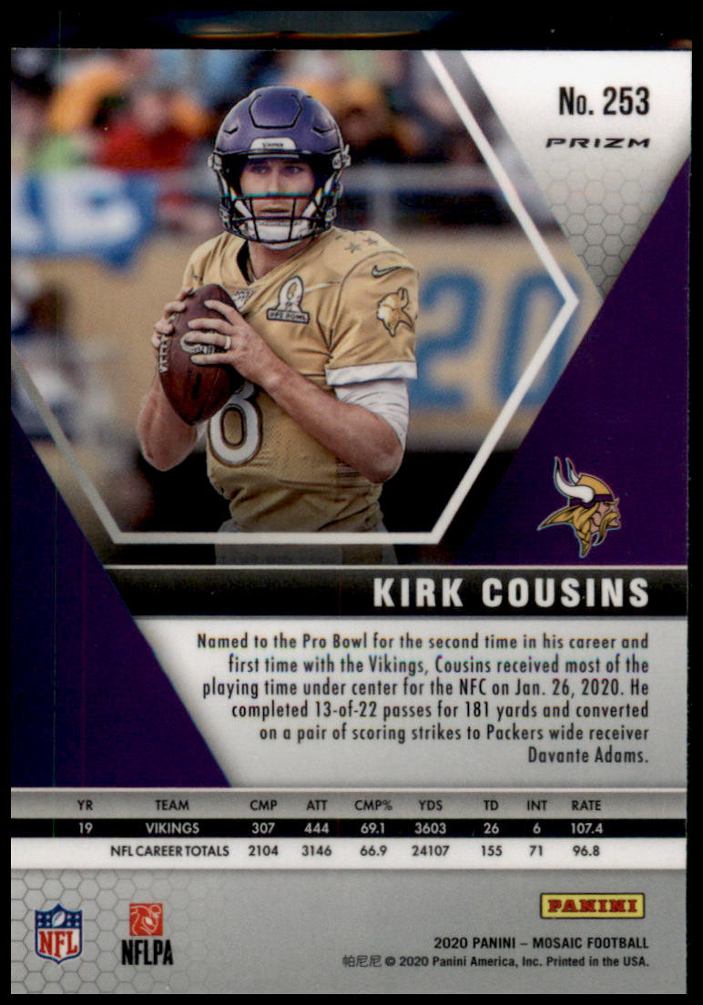 2020 Panini Mosaic #253 Kirk Cousins Prizm Reactive Gold