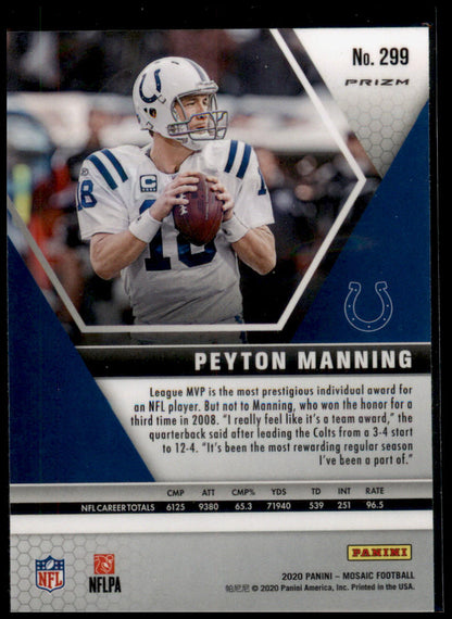 2020 Panini Mosaic #299 Peyton Manning Prizm Reactive Gold