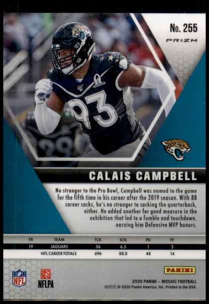 2020 Panini Mosaic #255 Calais Campbell Prizm Reactive Gold