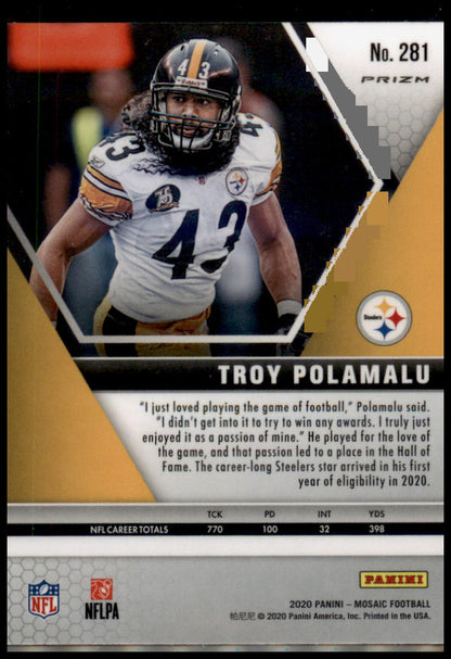 2020 Panini Mosaic #281 Troy Polamalu Prizm Reactive Gold