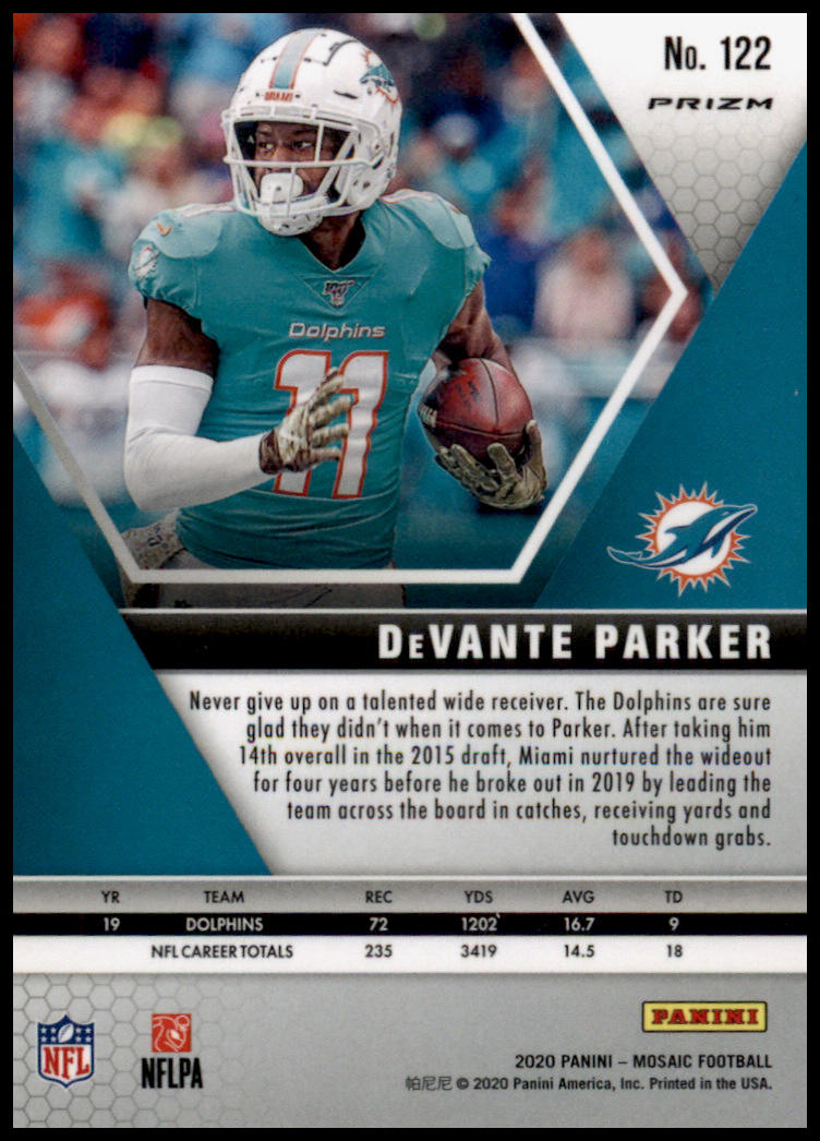 2020 Panini Mosaic #122 DeVante Parker Prizm Reactive Gold