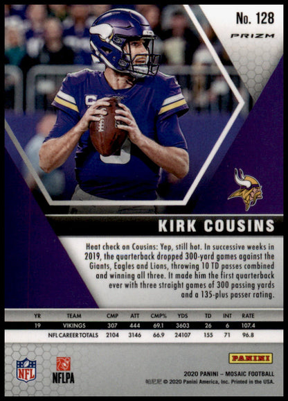 2020 Panini Mosaic #128 Kirk Cousins Prizm Reactive Gold