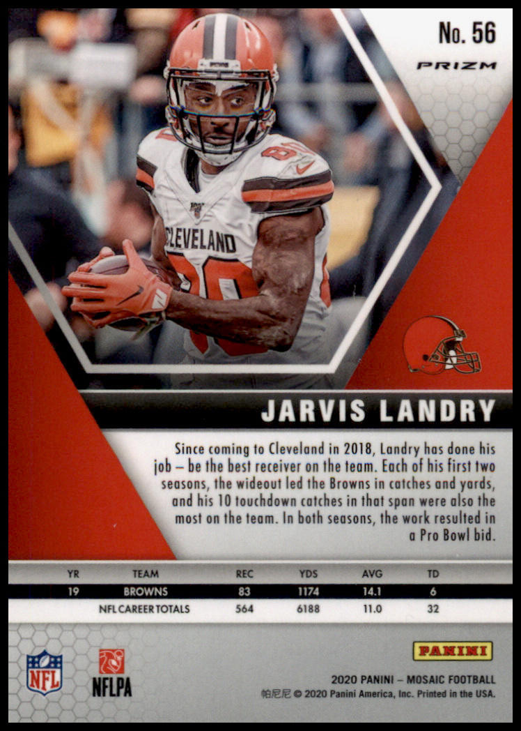 2020 Panini Mosaic #56 Jarvis Landry Prizm Reactive Gold