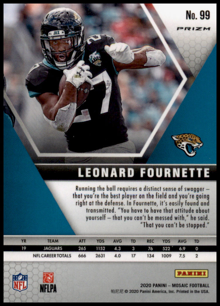 2020 Panini Mosaic #99 Leonard Fournette Prizm Reactive Gold