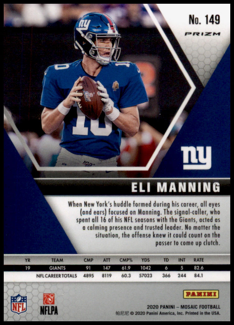 2020 Panini Mosaic #149 Eli Manning Prizm Reactive Gold