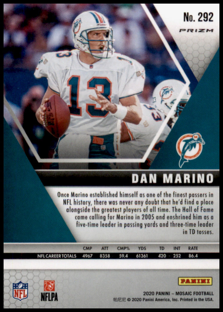 2020 Panini Mosaic #292 Dan Marino Prizm Reactive Gold