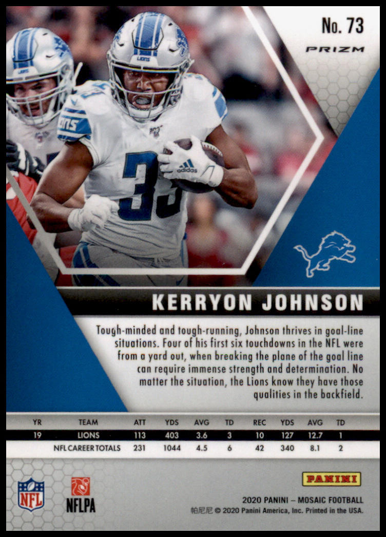 2020 Panini Mosaic #73 Kerryon Johnson Prizm Reactive Gold