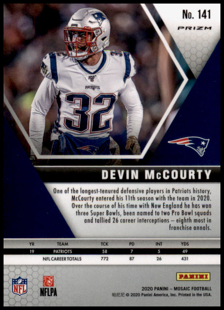 2020 Panini Mosaic #141 Devin McCourty Prizm Reactive Gold