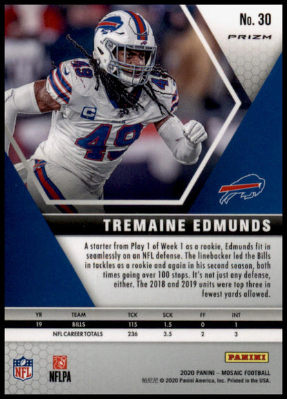 2020 Panini Mosaic #30 Tremaine Edmunds Prizm Reactive Gold