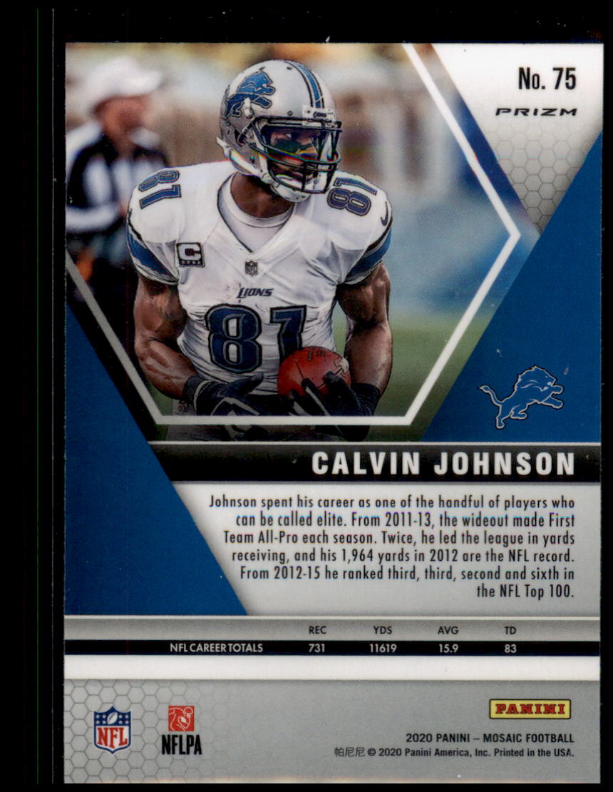 2020 Panini Mosaic #75 Calvin Johnson Prizm Camo Pink