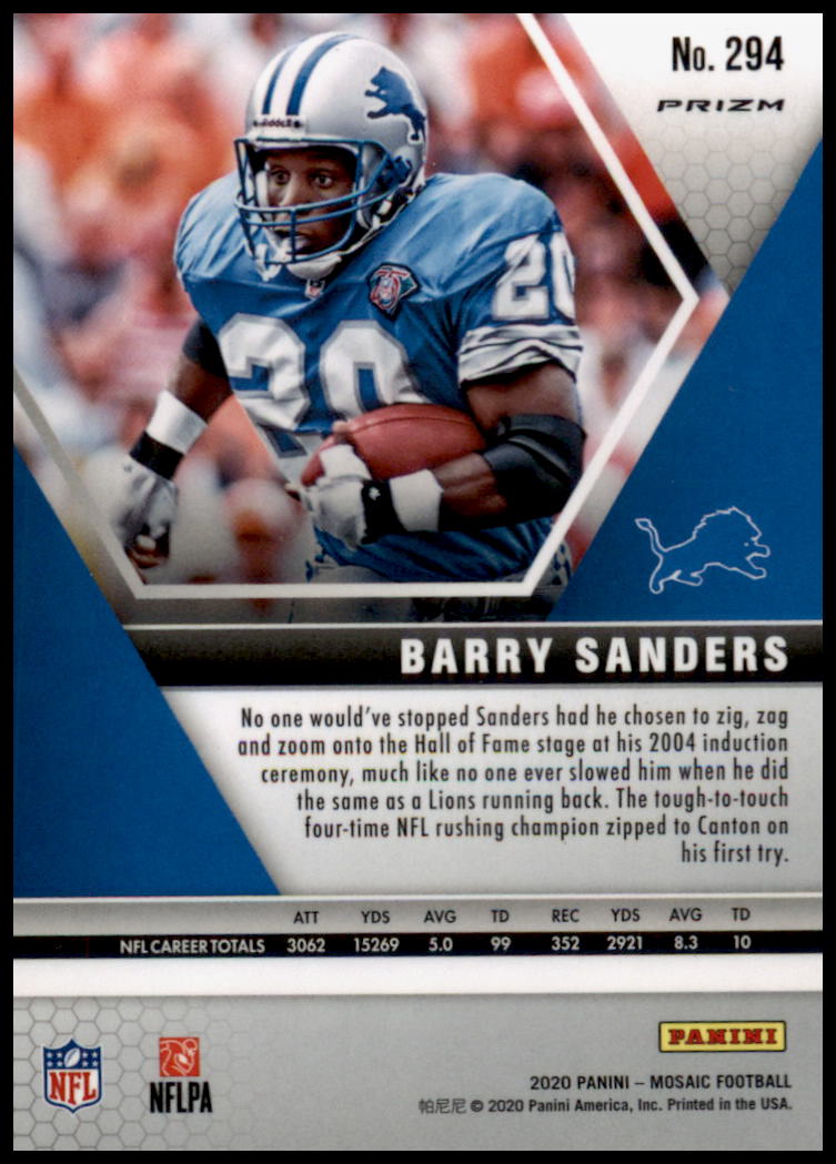 2020 Panini Mosaic #294 Barry Sanders Prizm Camo Pink