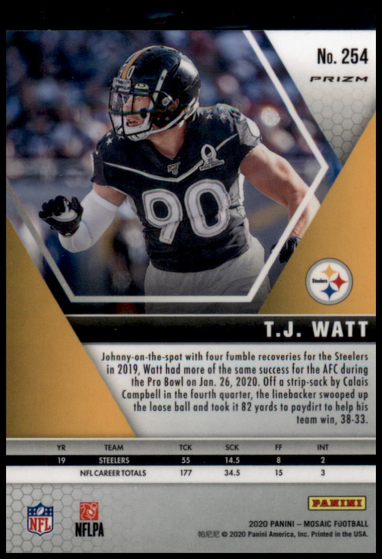 2020 Panini Mosaic #254 T.J. Watt Prizm Camo Pink