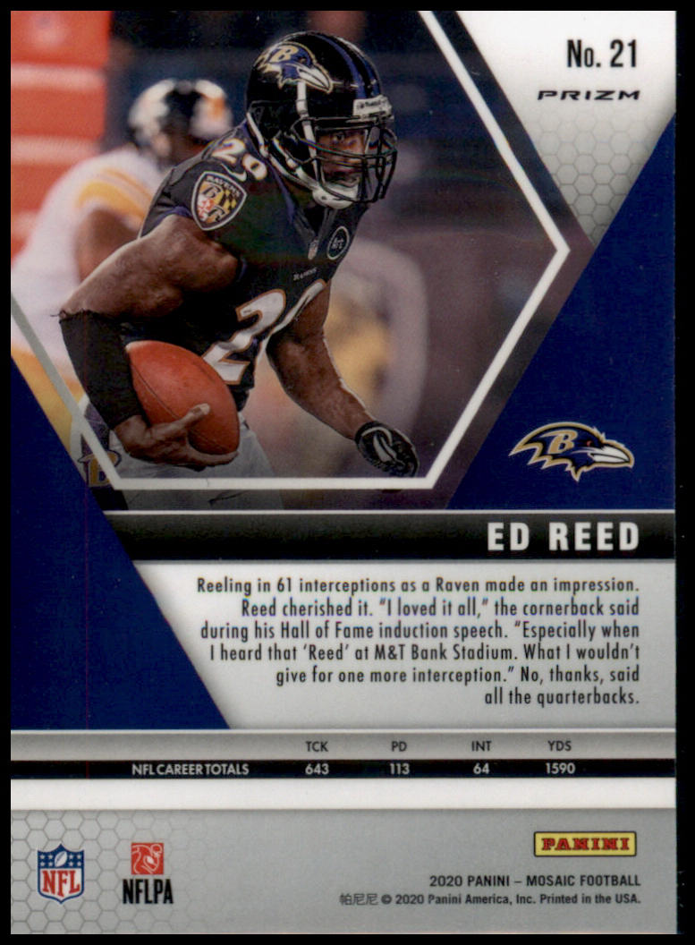 2020 Panini Mosaic #21 Ed Reed Prizm Camo Pink