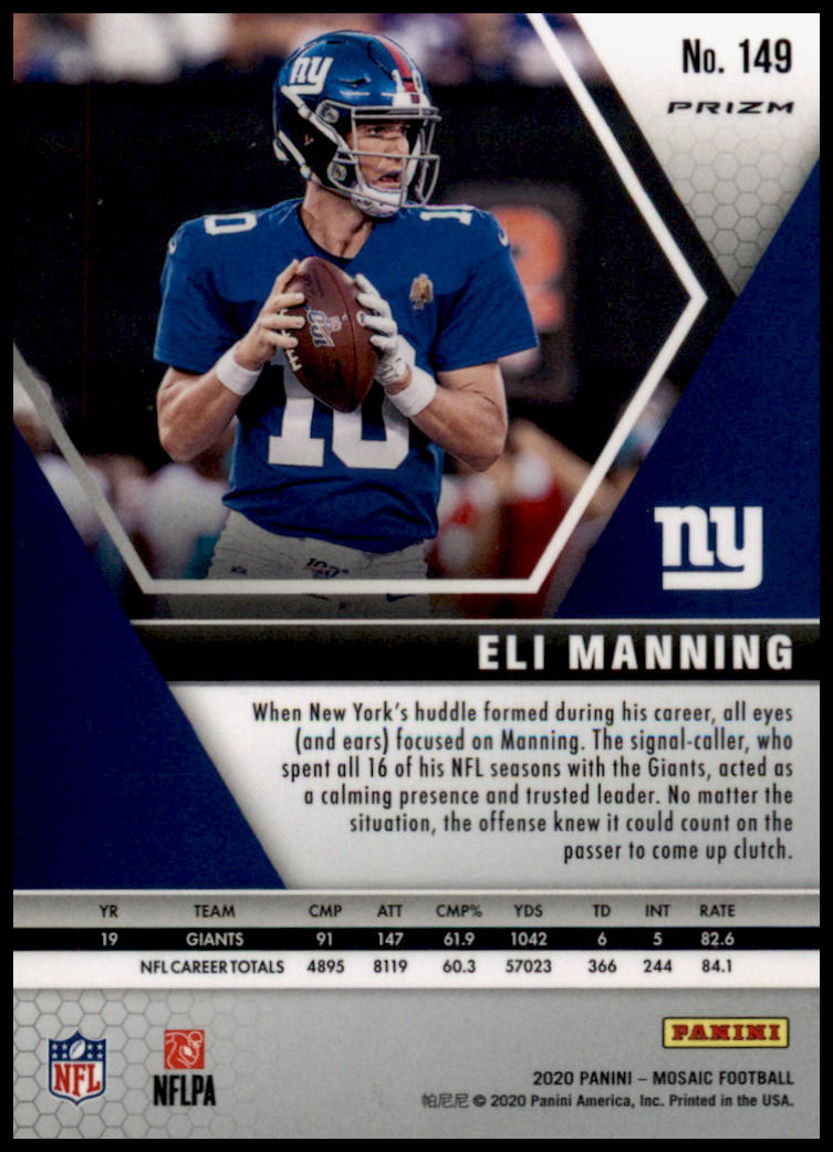 2020 Panini Mosaic #149 Eli Manning Prizm Camo Pink