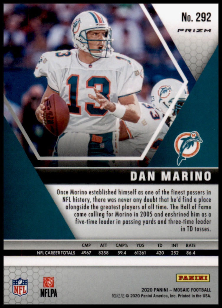 2020 Panini Mosaic #292 Dan Marino Prizm Camo Pink