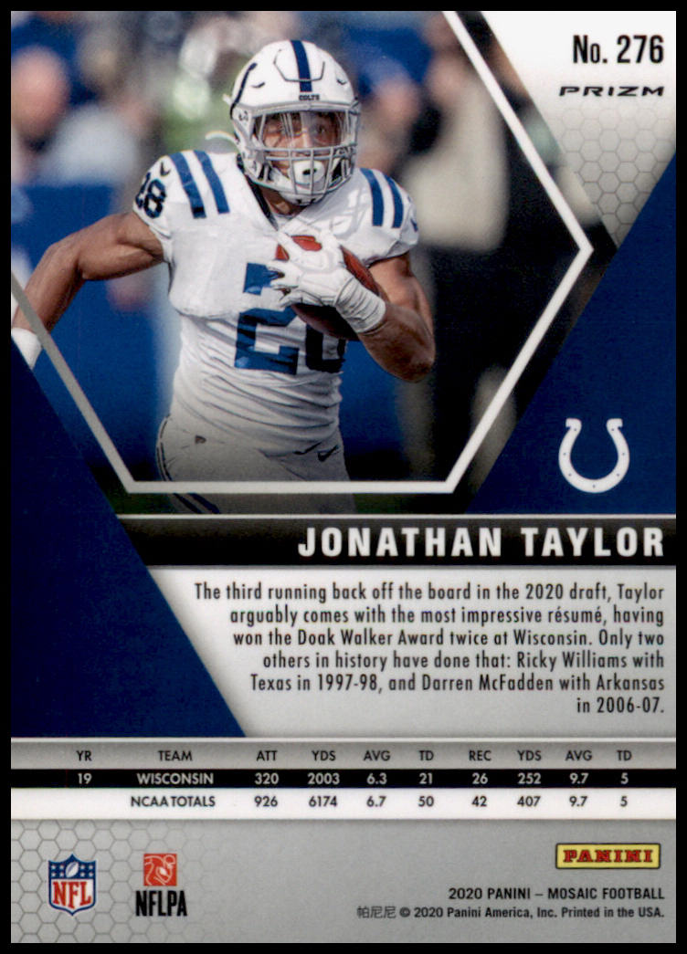 2020 Panini Mosaic #276 Jonathan Taylor Prizm Camo Pink