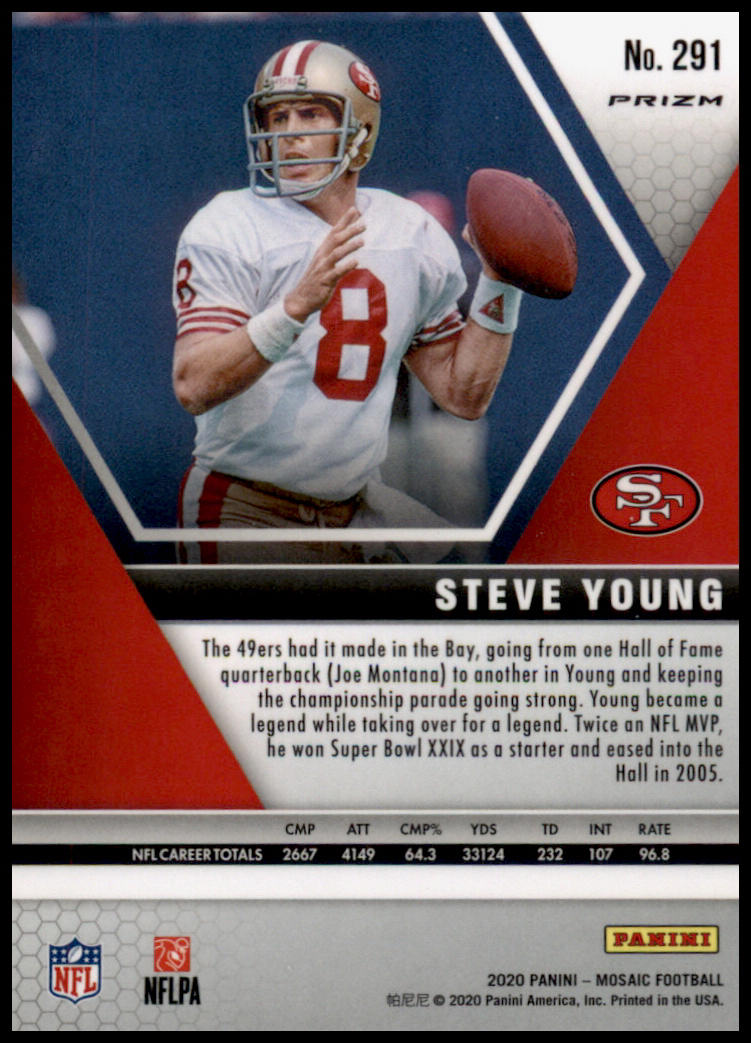 2020 Panini Mosaic #291 Steve Young Prizm Camo Pink