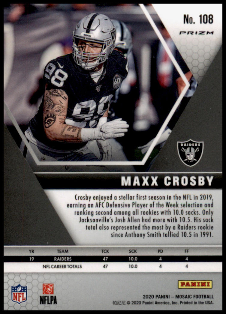 2020 Panini Mosaic #108 Maxx Crosby Prizm Camo Pink