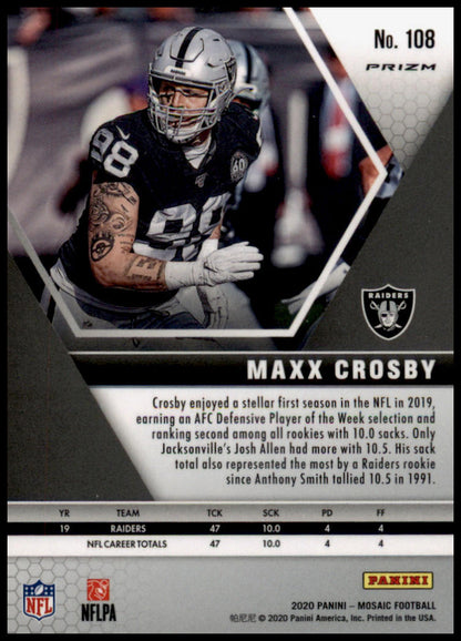 2020 Panini Mosaic #108 Maxx Crosby Prizm Camo Pink